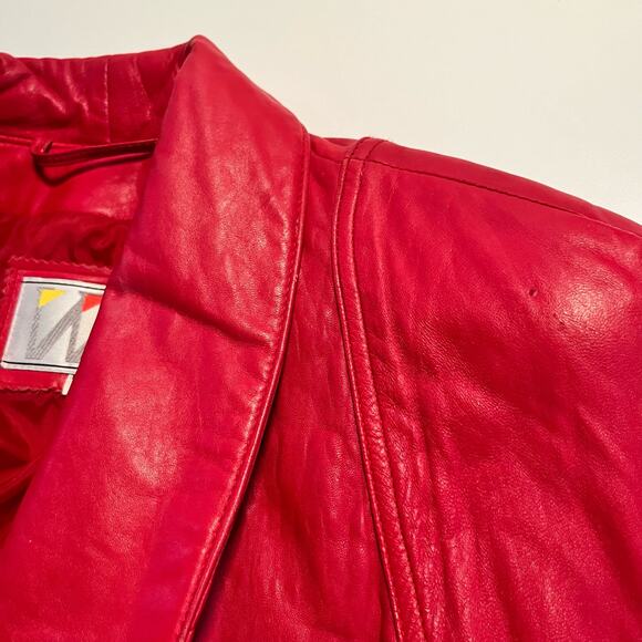 Vintage 80s Wilson Red Leather Jacket Size Small Boxy Belted - Picture 11 of 16